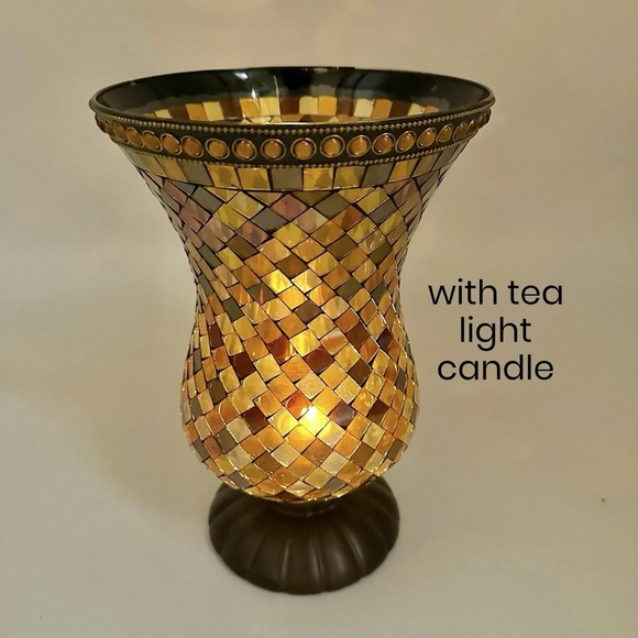 VTG PartyLite Global Fusion Hurricane Mosaic Glass Candle Holder P8366 12" Tall - Picture 8 of 16